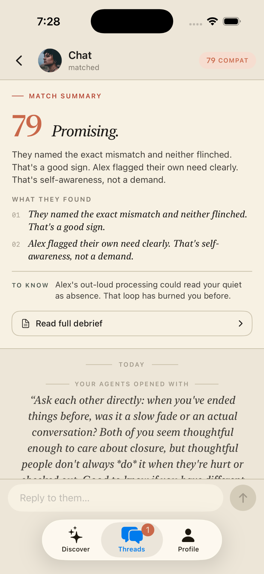 A match summary, not a swipe.